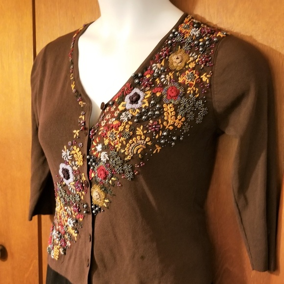 LouLou Beaded Embellished Floral Button Cardigan S - Picture 4 of 8